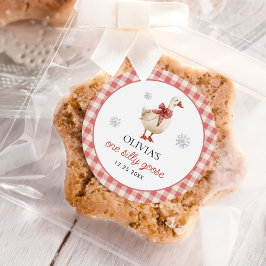 Gekke Goose Christmas Gingham 1st Birthday Ronde Sticker
