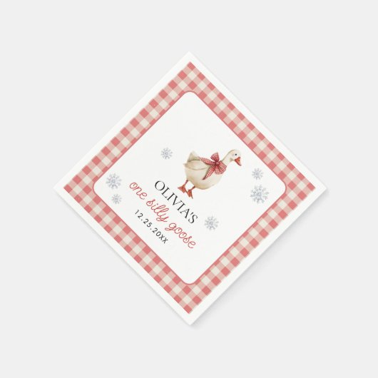 Gekke Goose Christmas Gingham 1st Birthday Servet (Hoek)