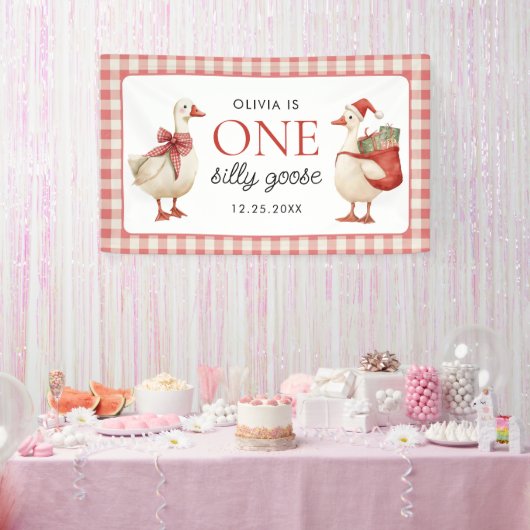 Gekke Goose Christmas Gingham 1st Birthday Spandoek (Feest)