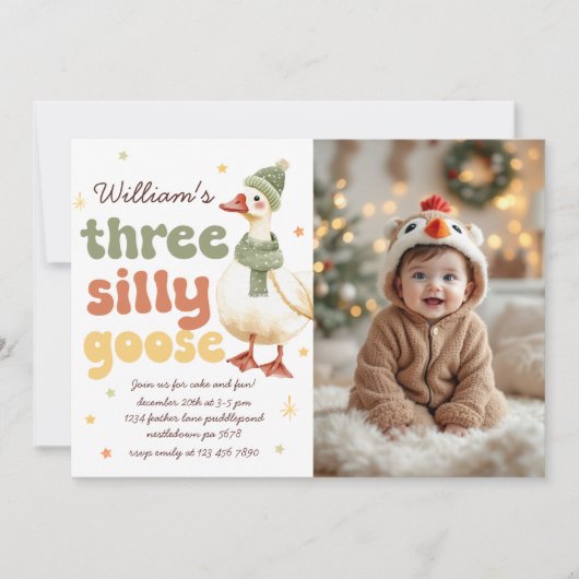 Gekke Goose Christmas Green 3rd Verjaardag Foto Kaart (Voorkant)
