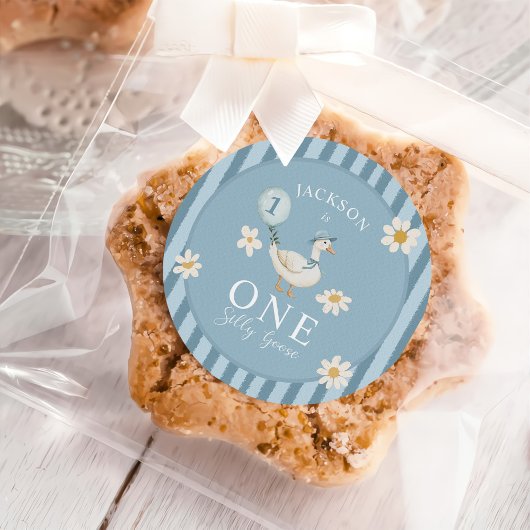 Gekke Goose Daisy Boy 1e Verjaardagsfeest Ronde Sticker