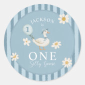 Gekke Goose Daisy Boy 1e Verjaardagsfeest Ronde Sticker (Voorkant)