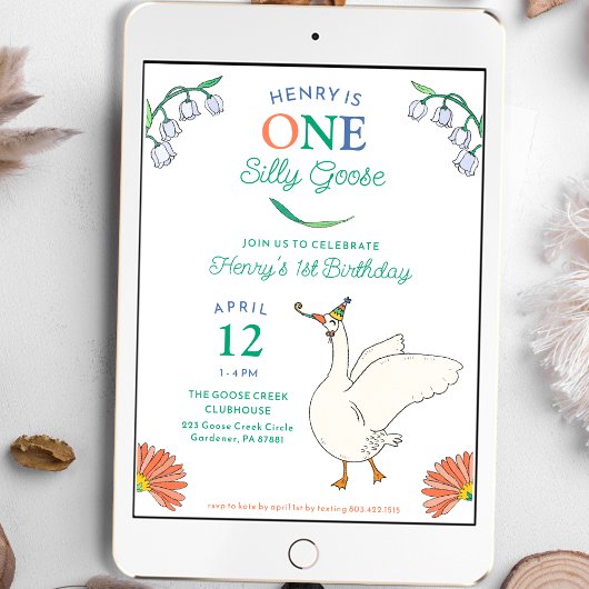 Gekke Goose Eerste Verjaardagsfeestuitnodigingen Kaart
