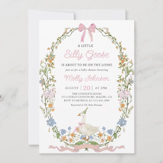 Gekke Goose Floral Baby shower Uitnodiging (Voorkant)