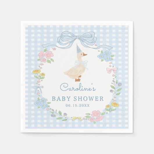 Gekke Goose Floral Gingham Baby shower servetten (Voorkant)
