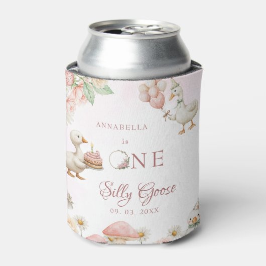 Gekke Goose Flower Garden Mushroom 1e verjaardag Blikjeskoeler (Blikje Voorkant)