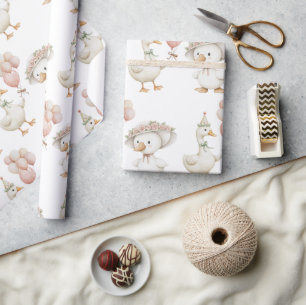 Gekke Goose Flower Garden Mushroom 1e verjaardag Cadeaupapier