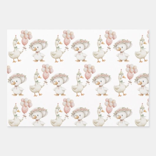 Gekke Goose Flower Garden Mushroom 1e verjaardag Inpakpapier Vel (Voorkant)