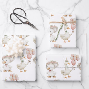 Gekke Goose Flower Garden Mushroom 1e verjaardag Inpakpapier Vel