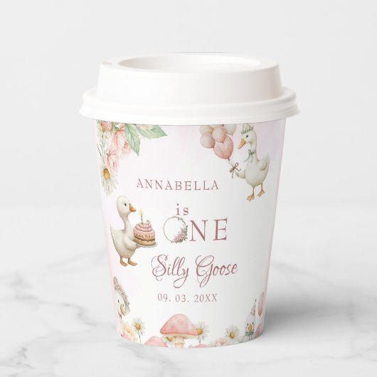 Gekke Goose Flower Garden Mushroom 1e verjaardag Papieren Bekers (Achterkant)