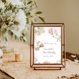 Gekke Goose Flower Garden Mushroom 1e verjaardag Poster