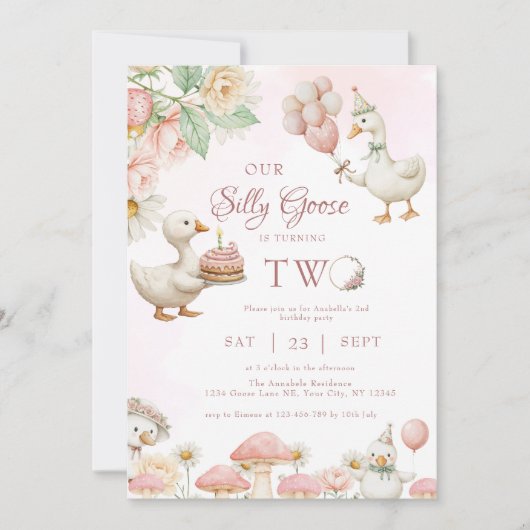 Gekke Goose Flower Garden Mushroom 2e verjaardag Kaart (Voorkant)