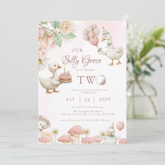 Gekke Goose Flower Garden Mushroom 2e verjaardag Kaart (Staand voorkant)