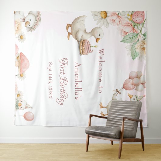 Gekke Goose Garden Mushroom Verjaardag welkom Wandkleed (In Situ (horizontaal))