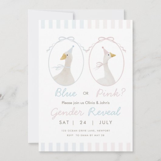 Gekke Goose Gender Reveal Invitation Kaart (Voorkant)