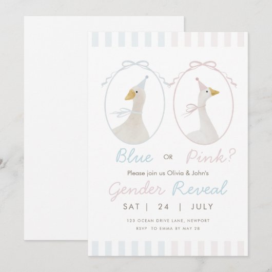 Gekke Goose Gender Reveal Invitation Kaart (Voorkant / Achterkant)