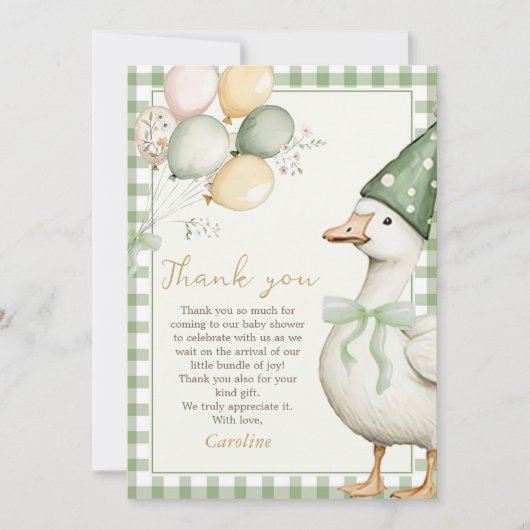 Gekke Goose Gingham 1e Verjaardag Bedankt Card (Voorkant)