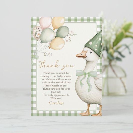 Gekke Goose Gingham 1e Verjaardag Bedankt Card (Staand voorkant)