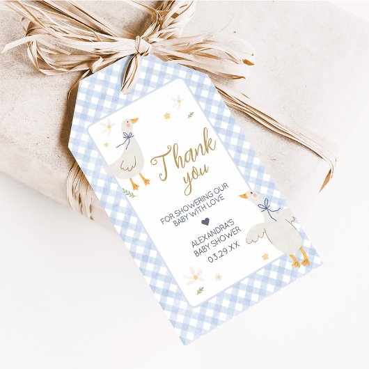 Gekke Goose Gingham Baby shower Favorietentjes Cadeaulabel