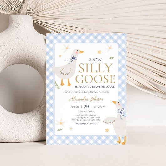 Gekke Goose Gingham Baby shower Kaart