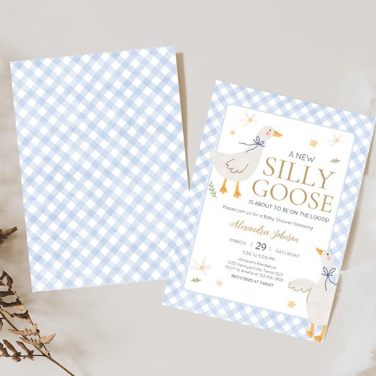 Gekke Goose Gingham Baby shower Kaart