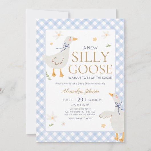 Gekke Goose Gingham Baby shower Kaart (Voorkant)