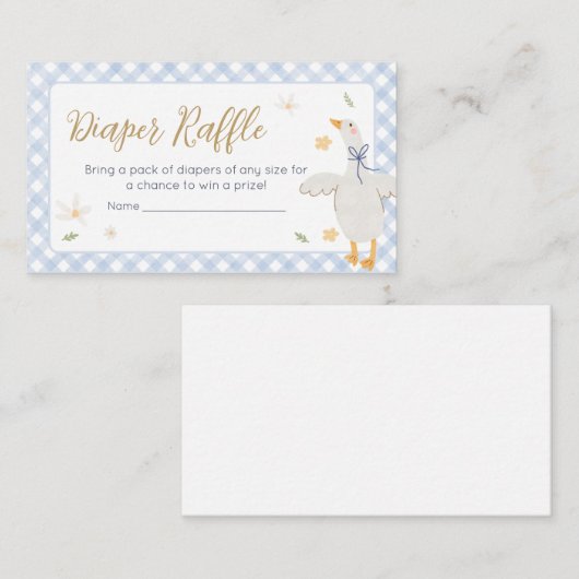 Gekke Goose Gingham Baby shower Luier Raffle Informatiekaartje (Voorkant / Achterkant)