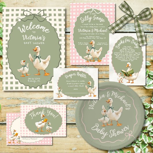 Gekke Goose Gingham Bow Baby shower Kaart