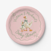 Gekke Goose Gingham Bow Baby shower Papieren Bordje (Voorkant)