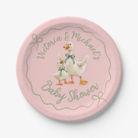 Gekke Goose Gingham Bow Baby shower Papieren Bordje (Voorkant)