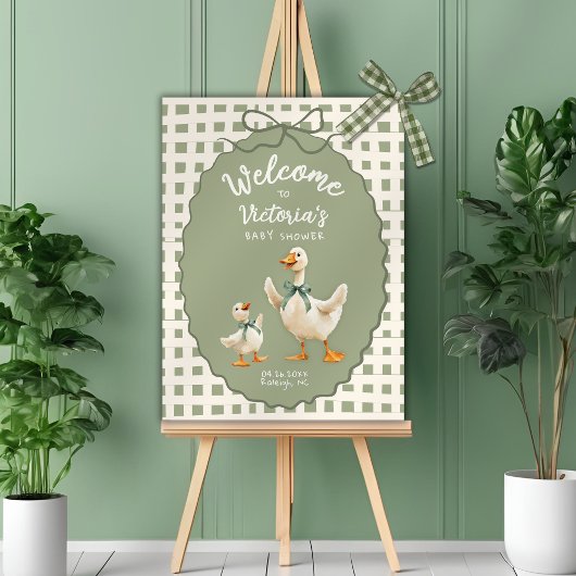 Gekke Goose Gingham Bow Baby shower Poster