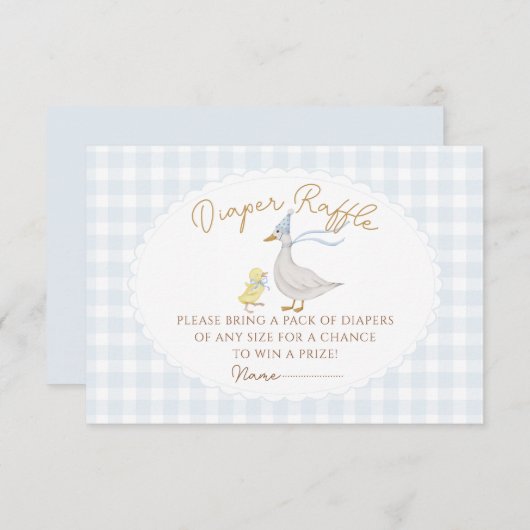 Gekke Goose Gingham Duck baby showe Enclosure Kaar Informatiekaartje (Voorkant / Achterkant)
