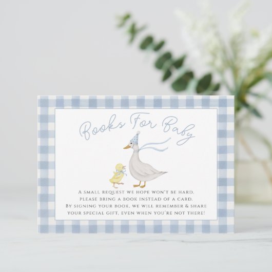 Gekke Goose Gingham Duck baby shower behuizing aut Informatiekaartje (Staand voorkant)