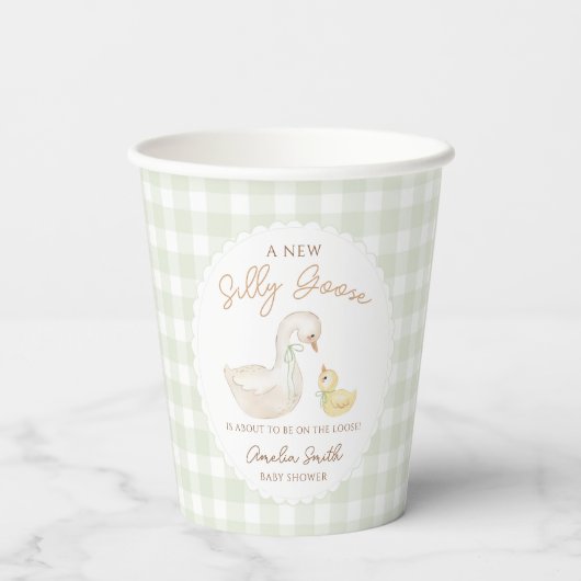 Gekke Goose Gingham Duck baby shower Papieren Bekers (Achterkant)