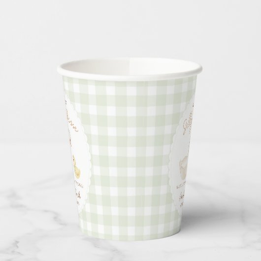 Gekke Goose Gingham Duck baby shower Papieren Bekers (Links)