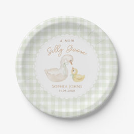 Gekke Goose Gingham Duck baby shower Papieren Bordje