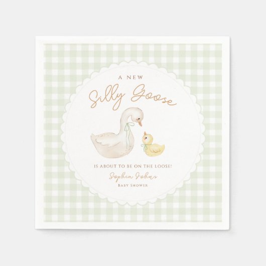 Gekke Goose Gingham Duck baby shower Servet (Voorkant)