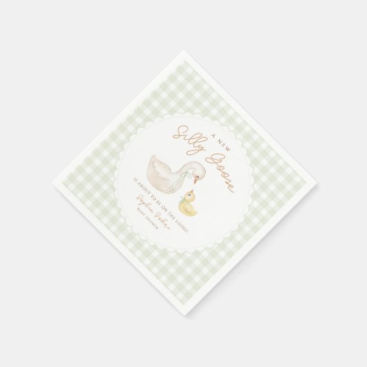 Gekke Goose Gingham Duck baby shower Servet (Hoek)