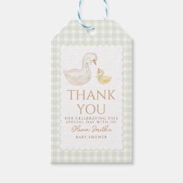 Gekke Goose Gingham Duck Dank u baby shower Cadeaulabel