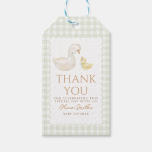Gekke Goose Gingham Duck Dank u baby shower Cadeaulabel