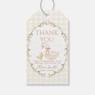Gekke Goose Gingham Duck Dank u baby shower Cadeaulabel