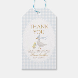Gekke Goose Gingham Duck Dank u baby shower Cadeaulabel