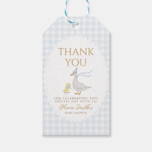 Gekke Goose Gingham Duck Dank u baby shower Cadeaulabel