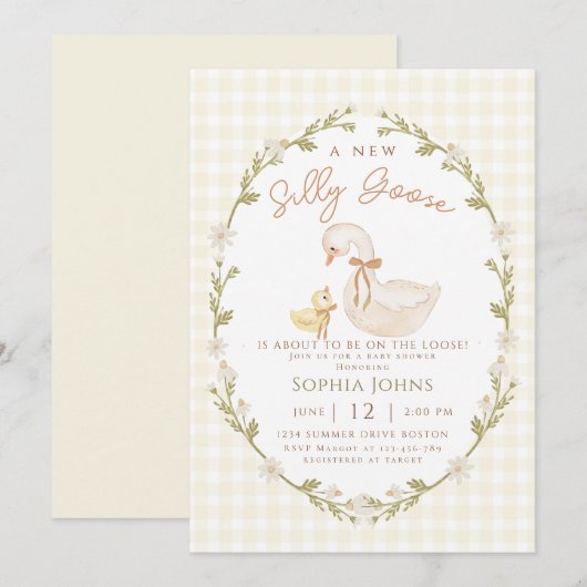 Gekke Goose Gingham Duck Geslacht Neutra Baby show Kaart (Voorkant / Achterkant)