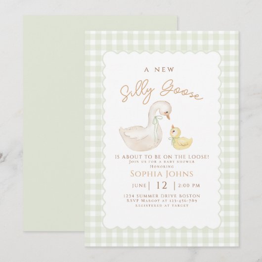 Gekke Goose Gingham Duck Geslacht Neutra Baby show Kaart (Voorkant / Achterkant)