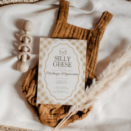 Gekke Goose Gingham Triplet Baby shower Uitnodigin Kaart