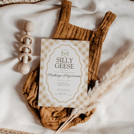 Gekke Goose Gingham Triplet Baby shower Uitnodigin Kaart