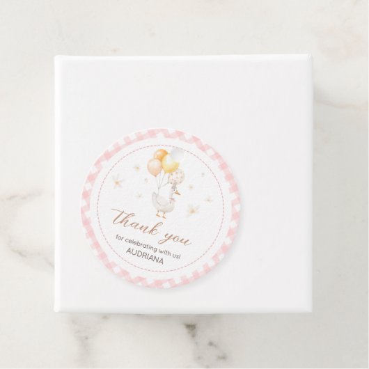 Gekke Goose Gingham verjaardagsfeest ronde Bedankjes Labels (In situ)