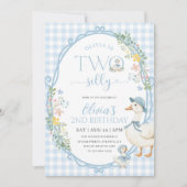 Gekke Goose Girl 2e Verjaardag Blue Gingham Kaart (Voorkant)