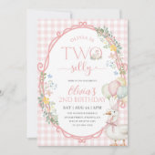 Gekke Goose Girl 2e Verjaardag Pink Gingham Kaart (Voorkant)